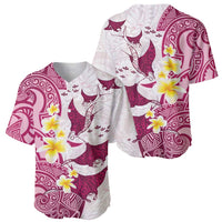 Maori Manta Ray Plumeria Royal Pink Baseball Jersey LT01 - Polynesian Pride