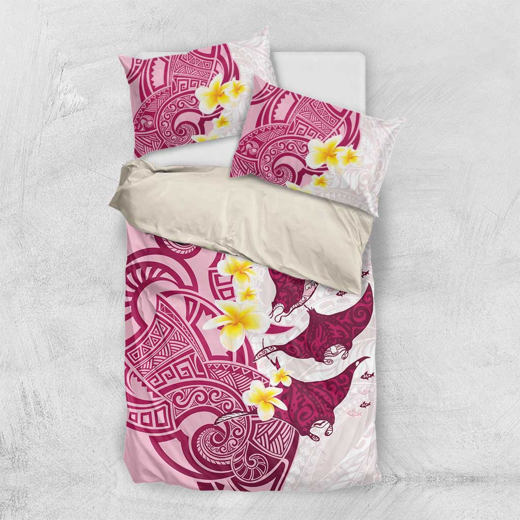 Maori Manta Ray Plumeria Royal Pink Bedding Set LT01 US Twin 172cm x 218cm Pink - Polynesian Pride