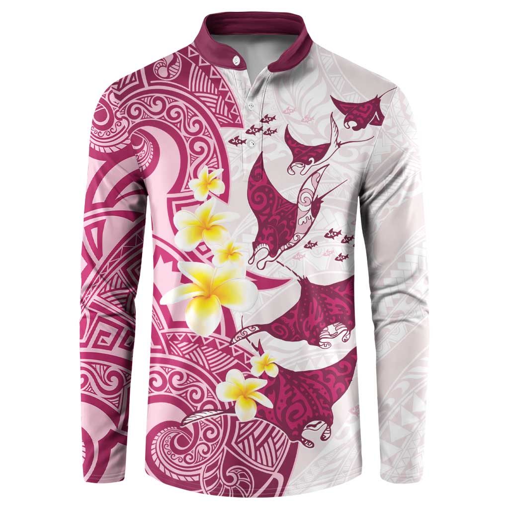 Maori Manta Ray Plumeria Royal Pink Button Sweatshirt LT01 Pink - Polynesian Pride