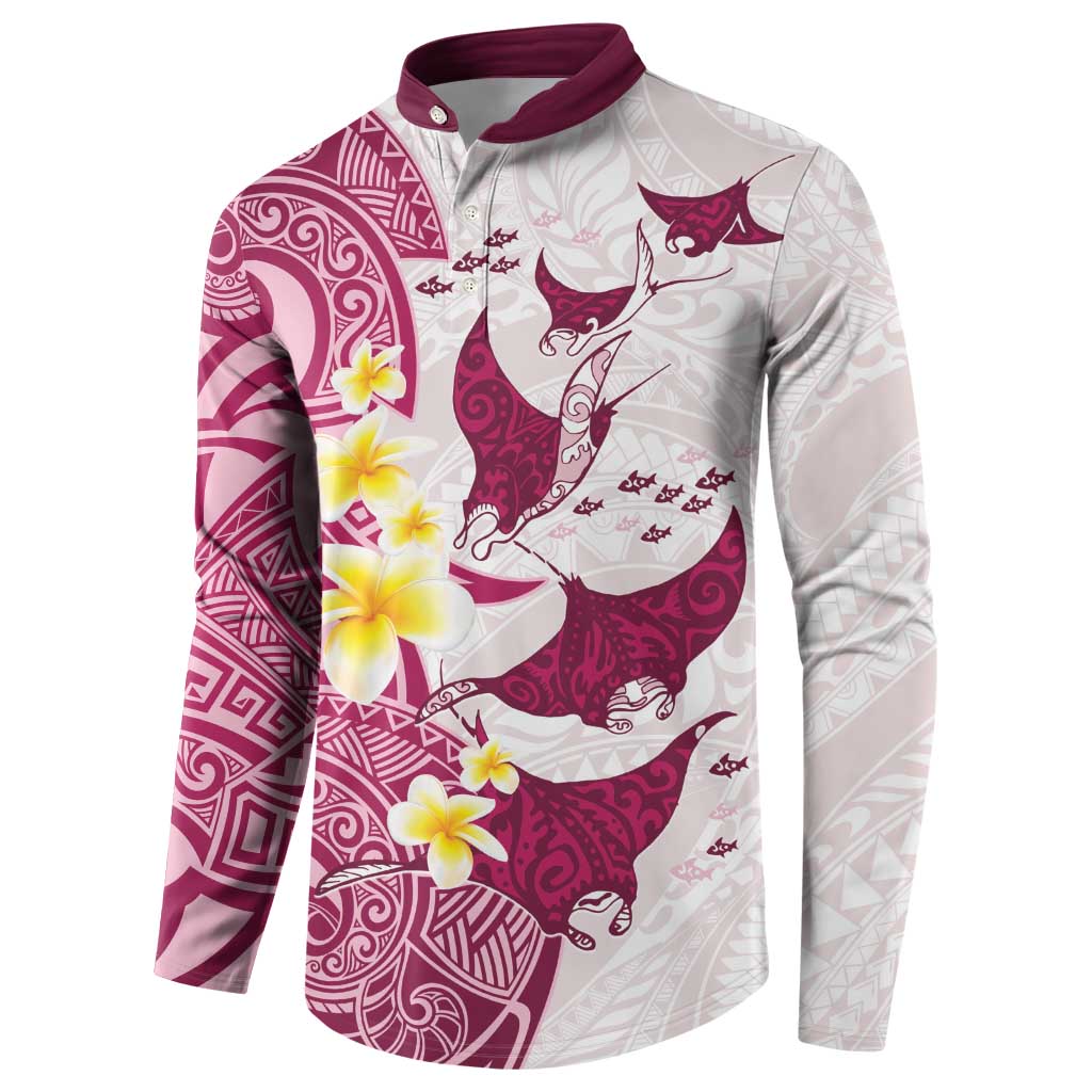 Maori Manta Ray Plumeria Royal Pink Button Sweatshirt LT01 - Polynesian Pride
