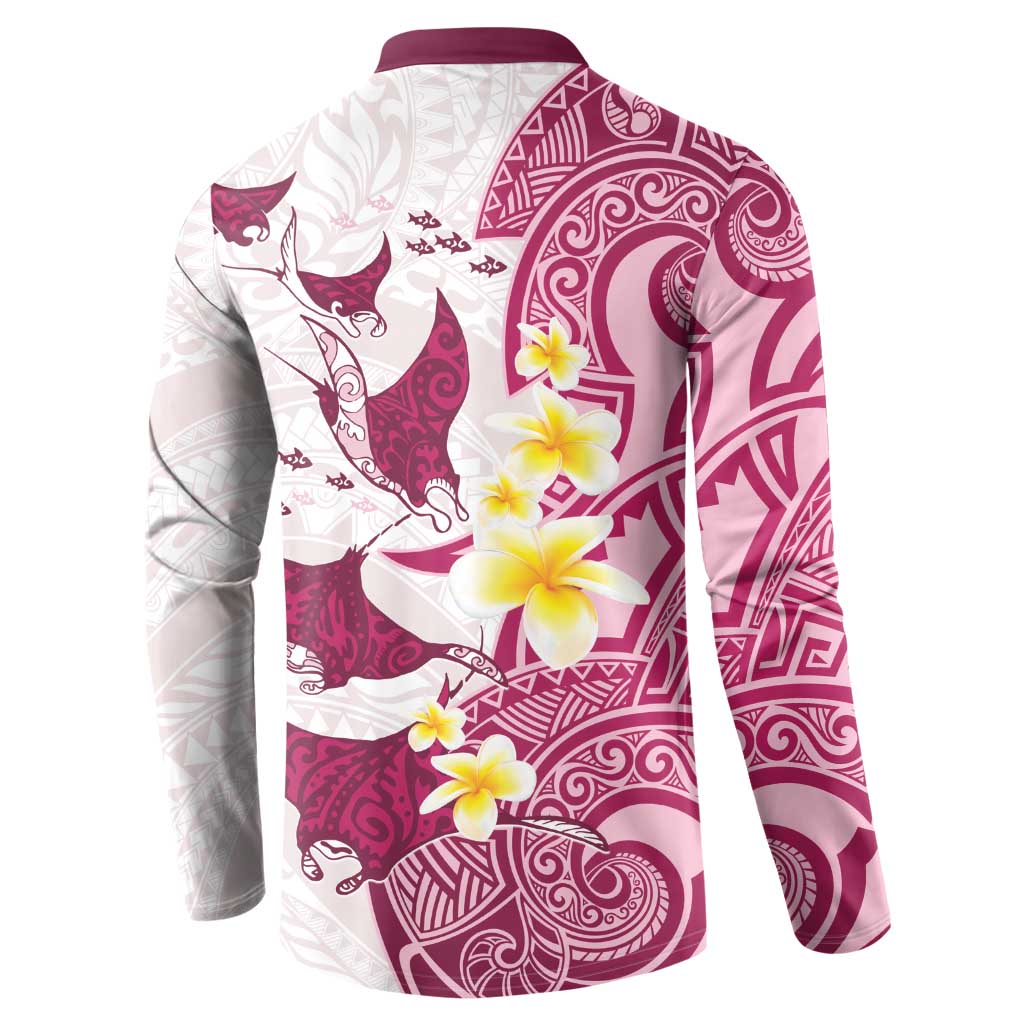 Maori Manta Ray Plumeria Royal Pink Button Sweatshirt LT01 - Polynesian Pride