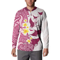 Maori Manta Ray Plumeria Royal Pink Button Sweatshirt LT01 - Polynesian Pride