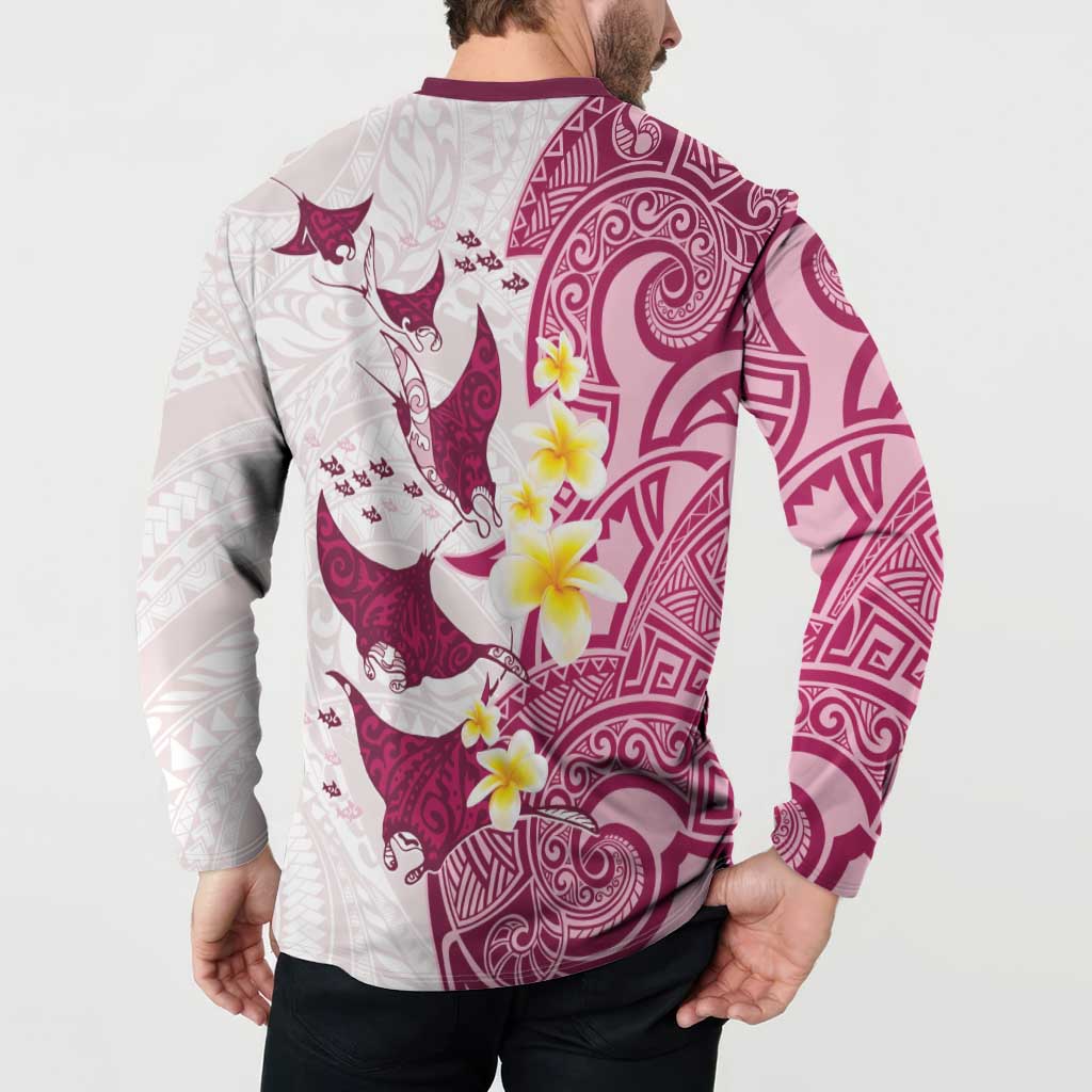 Maori Manta Ray Plumeria Royal Pink Button Sweatshirt LT01 - Polynesian Pride