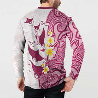 Maori Manta Ray Plumeria Royal Pink Button Sweatshirt LT01 - Polynesian Pride