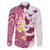 Maori Manta Ray Plumeria Royal Pink Family Matching Long Sleeve Bodycon Dress and Hawaiian Shirt