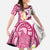 Maori Manta Ray Plumeria Royal Pink Family Matching Off The Shoulder Long Sleeve Dress and Hawaiian Shirt