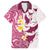 Maori Manta Ray Plumeria Royal Pink Family Matching Off The Shoulder Long Sleeve Dress and Hawaiian Shirt