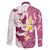 Maori Manta Ray Plumeria Royal Pink Family Matching Off The Shoulder Long Sleeve Dress and Hawaiian Shirt