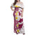 Maori Manta Ray Plumeria Royal Pink Family Matching Off Shoulder Maxi Dress and Hawaiian Shirt