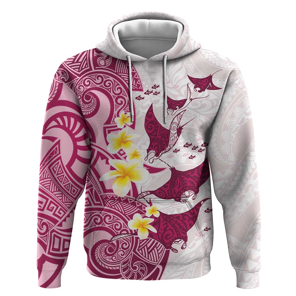 Maori Manta Ray Plumeria Royal Pink Hoodie LT01 Pullover Hoodie Pink - Polynesian Pride