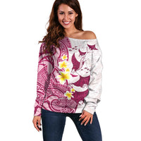 Maori Manta Ray Plumeria Royal Pink Off Shoulder Sweater LT01 Women Pink - Polynesian Pride