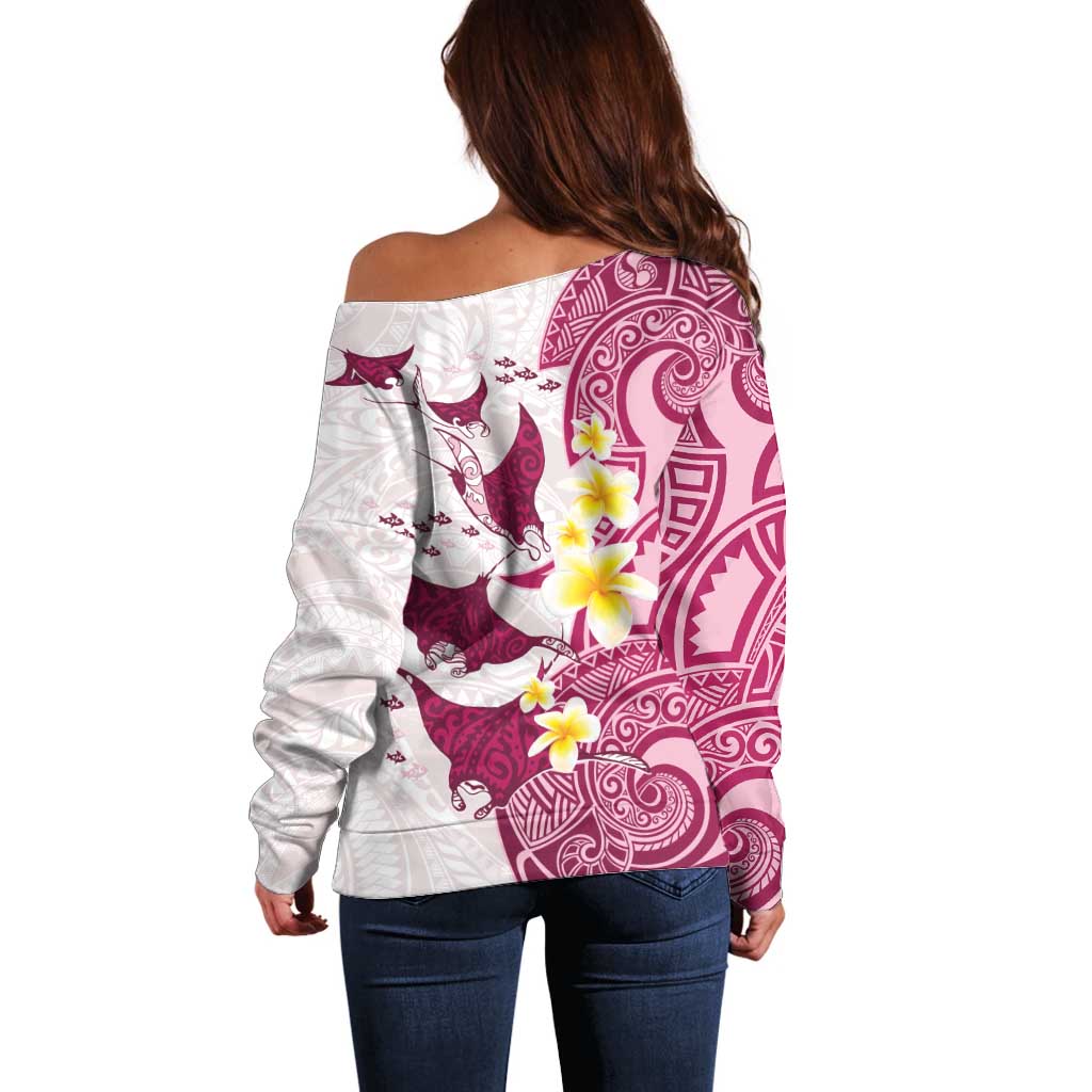 Maori Manta Ray Plumeria Royal Pink Off Shoulder Sweater LT01 - Polynesian Pride