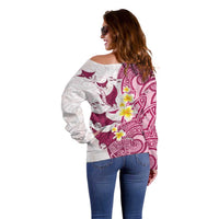 Maori Manta Ray Plumeria Royal Pink Off Shoulder Sweater LT01 - Polynesian Pride