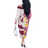 Maori Manta Ray Plumeria Royal Pink Off The Shoulder Long Sleeve Dress LT01 - Polynesian Pride