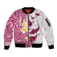 Maori Manta Ray Plumeria Royal Pink Sleeve Zip Bomber Jacket LT01 Unisex Pink - Polynesian Pride