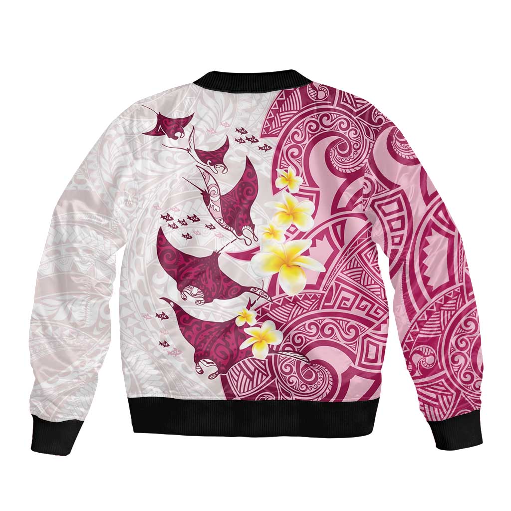 Maori Manta Ray Plumeria Royal Pink Sleeve Zip Bomber Jacket LT01 - Polynesian Pride