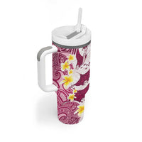 Maori Manta Ray Plumeria Royal Pink Tumbler With Handle LT01 - Polynesian Pride
