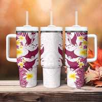 Maori Manta Ray Plumeria Royal Pink Tumbler With Handle LT01 - Polynesian Pride
