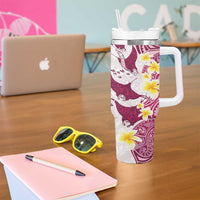 Maori Manta Ray Plumeria Royal Pink Tumbler With Handle LT01 - Polynesian Pride