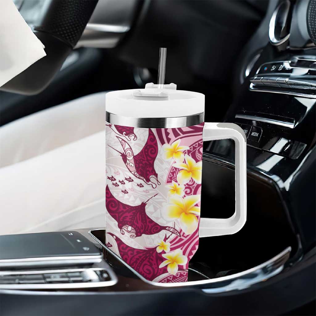 Maori Manta Ray Plumeria Royal Pink Tumbler With Handle LT01 - Polynesian Pride