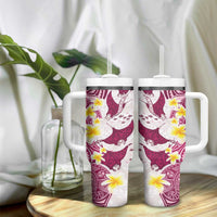 Maori Manta Ray Plumeria Royal Pink Tumbler With Handle LT01 - Polynesian Pride