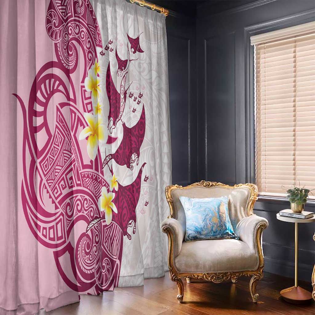 Maori Manta Ray Plumeria Royal Pink Window Curtain LT01 - Polynesian Pride