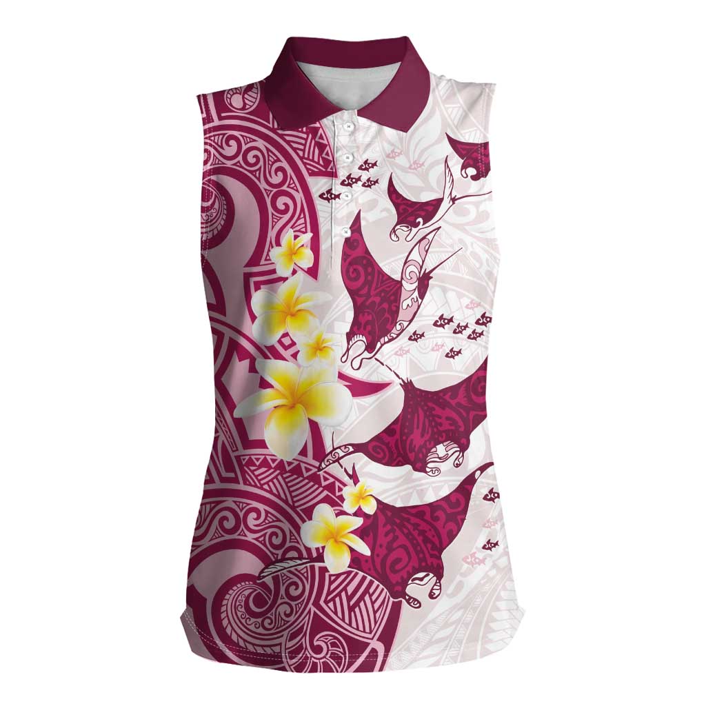 Maori Manta Ray Plumeria Royal Pink Women Sleeveless Polo Shirt