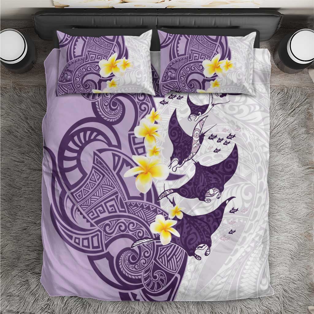 Maori Manta Ray Plumeria Deep Purple Bedding Set LT01 Purple - Polynesian Pride
