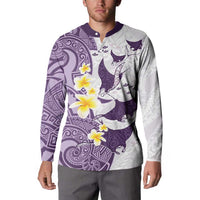 Maori Manta Ray Plumeria Deep Purple Button Sweatshirt LT01 - Polynesian Pride