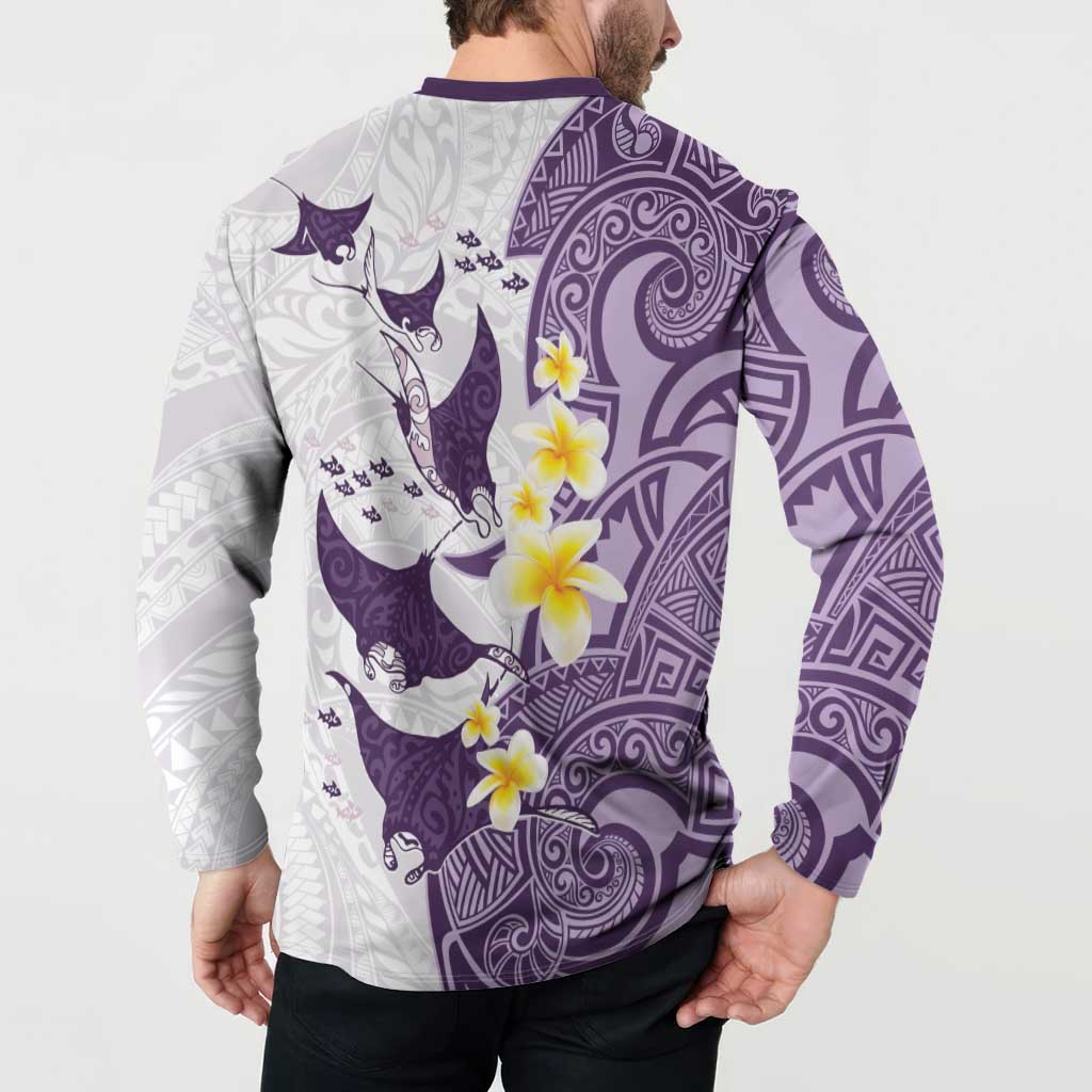 Maori Manta Ray Plumeria Deep Purple Button Sweatshirt LT01 - Polynesian Pride