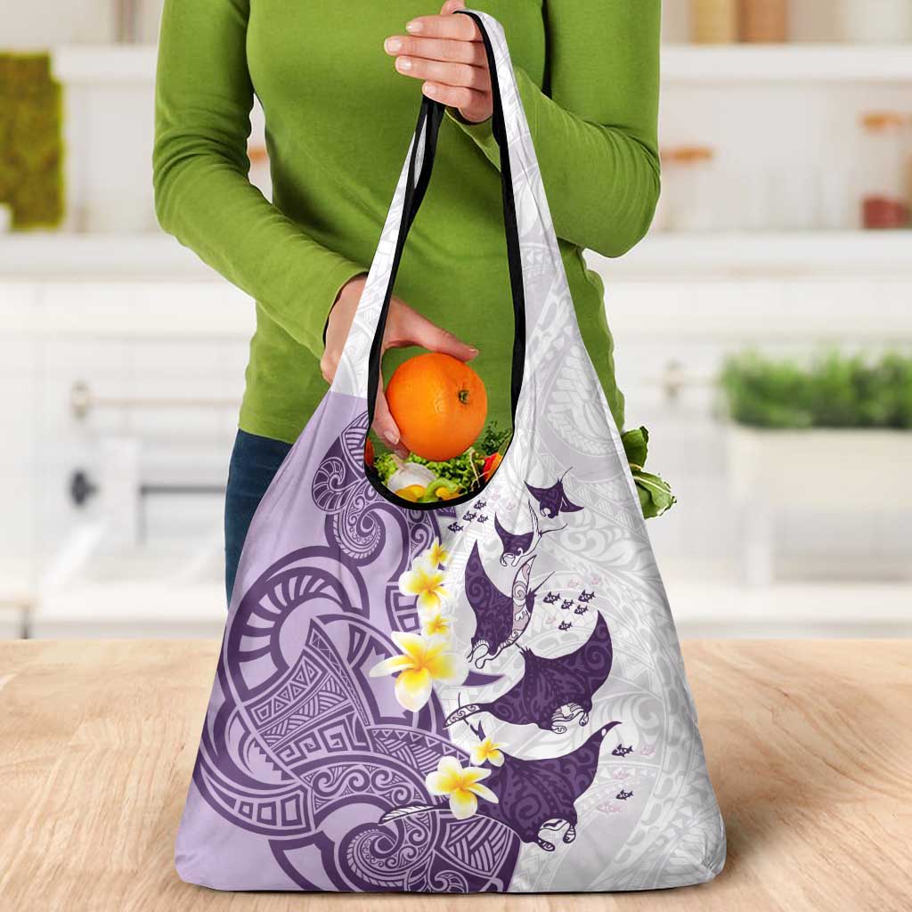 Maori Manta Ray Plumeria Deep Purple Grocery Bag LT01 - Polynesian Pride