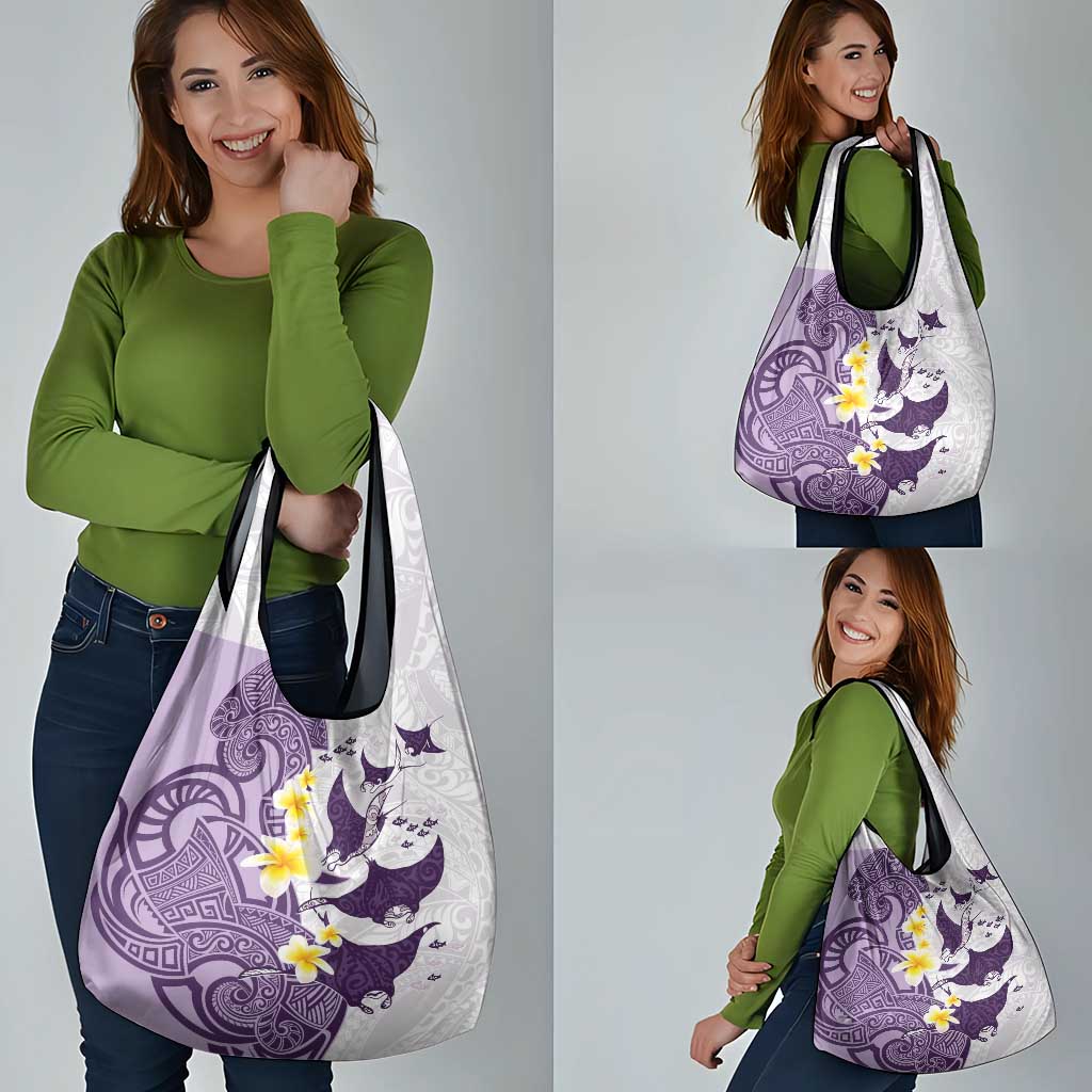 Maori Manta Ray Plumeria Deep Purple Grocery Bag LT01 - Polynesian Pride