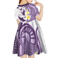 Maori Manta Ray Plumeria Deep Purple Kid Short Sleeve Dress LT01 - Polynesian Pride