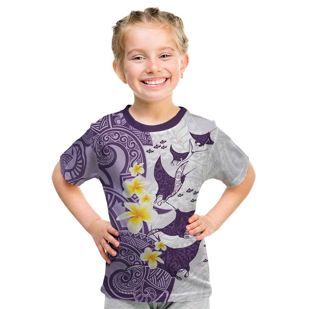 Maori Manta Ray Plumeria Deep Purple Kid T Shirt LT01 Purple - Polynesian Pride