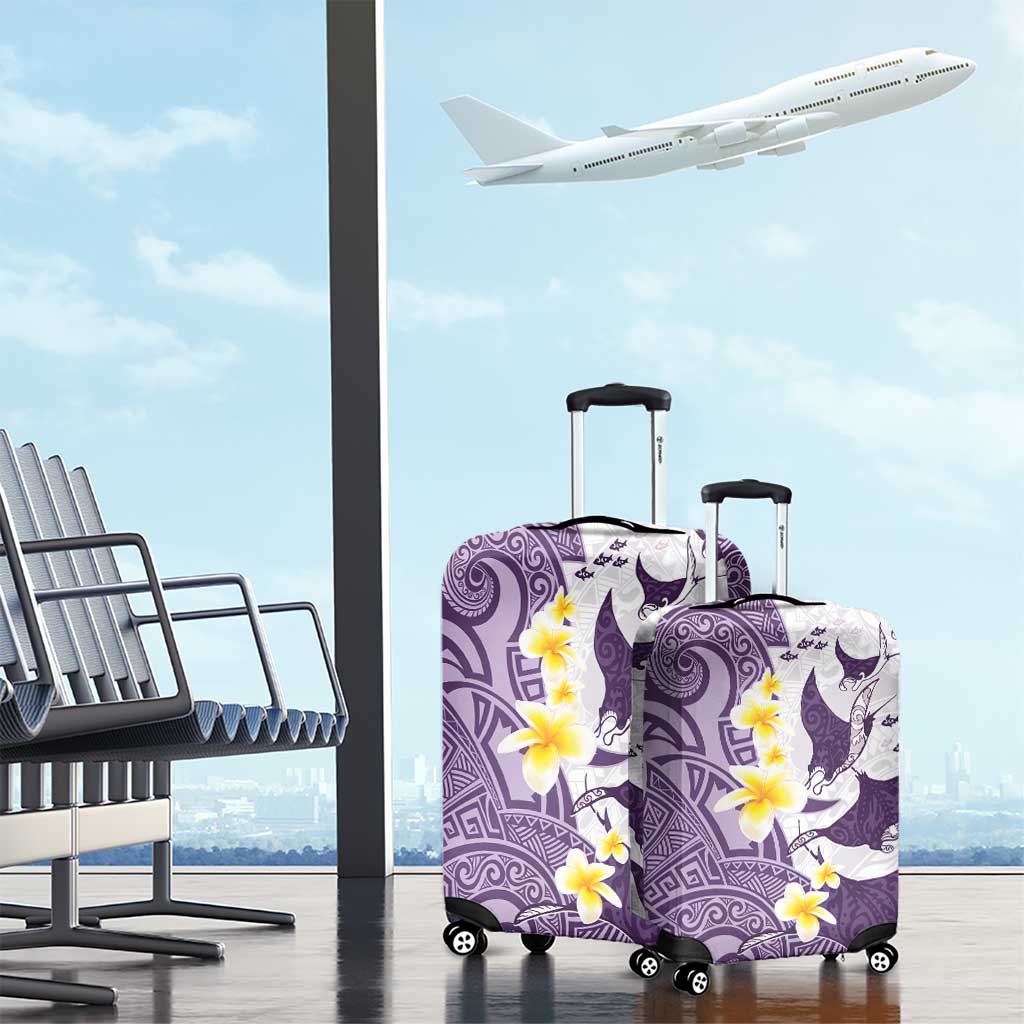 Maori Manta Ray Plumeria Deep Purple Luggage Cover LT01 - Polynesian Pride
