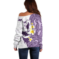 Maori Manta Ray Plumeria Deep Purple Off Shoulder Sweater LT01 - Polynesian Pride