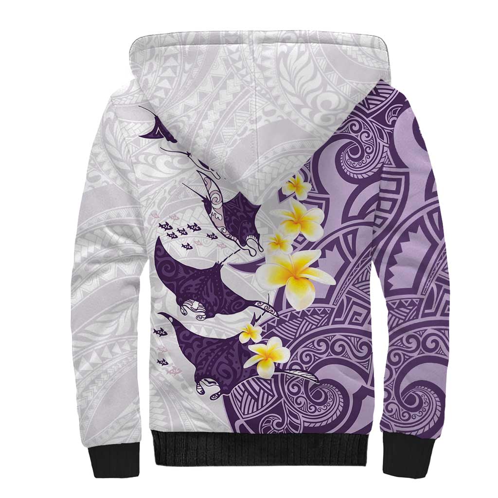 Maori Manta Ray Plumeria Deep Purple Sherpa Hoodie LT01 - Polynesian Pride