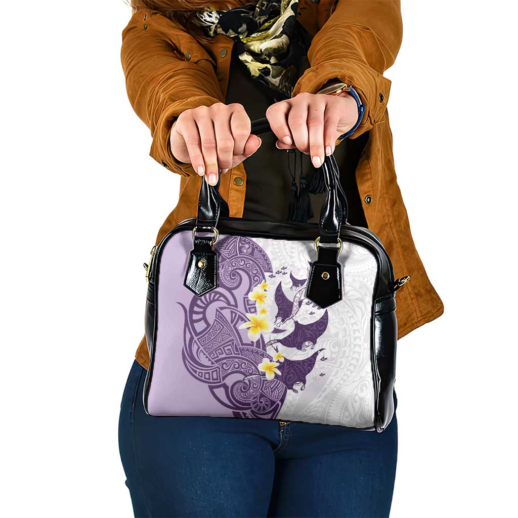 Maori Manta Ray Plumeria Deep Purple Shoulder Handbag LT01 One Size Purple - Polynesian Pride