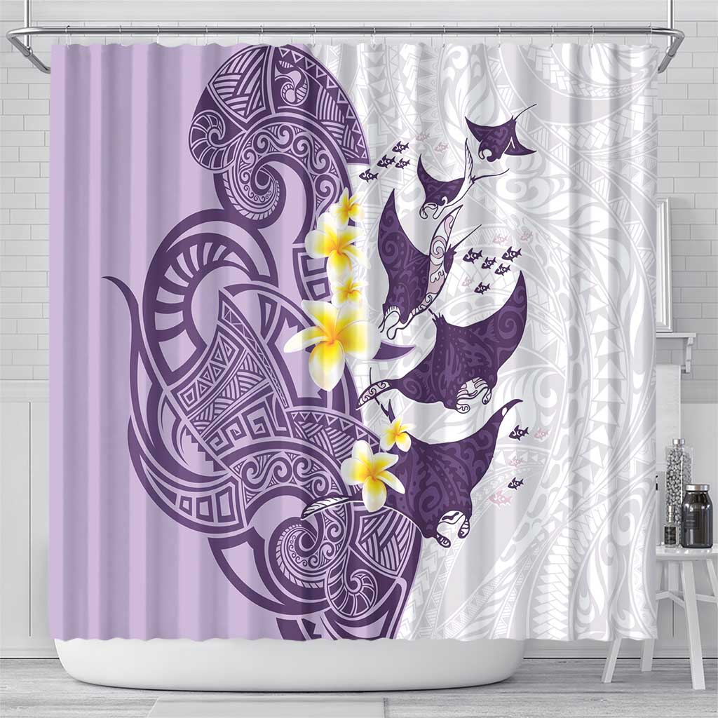 Maori Manta Ray Plumeria Deep Purple Shower Curtain LT01 - Polynesian Pride