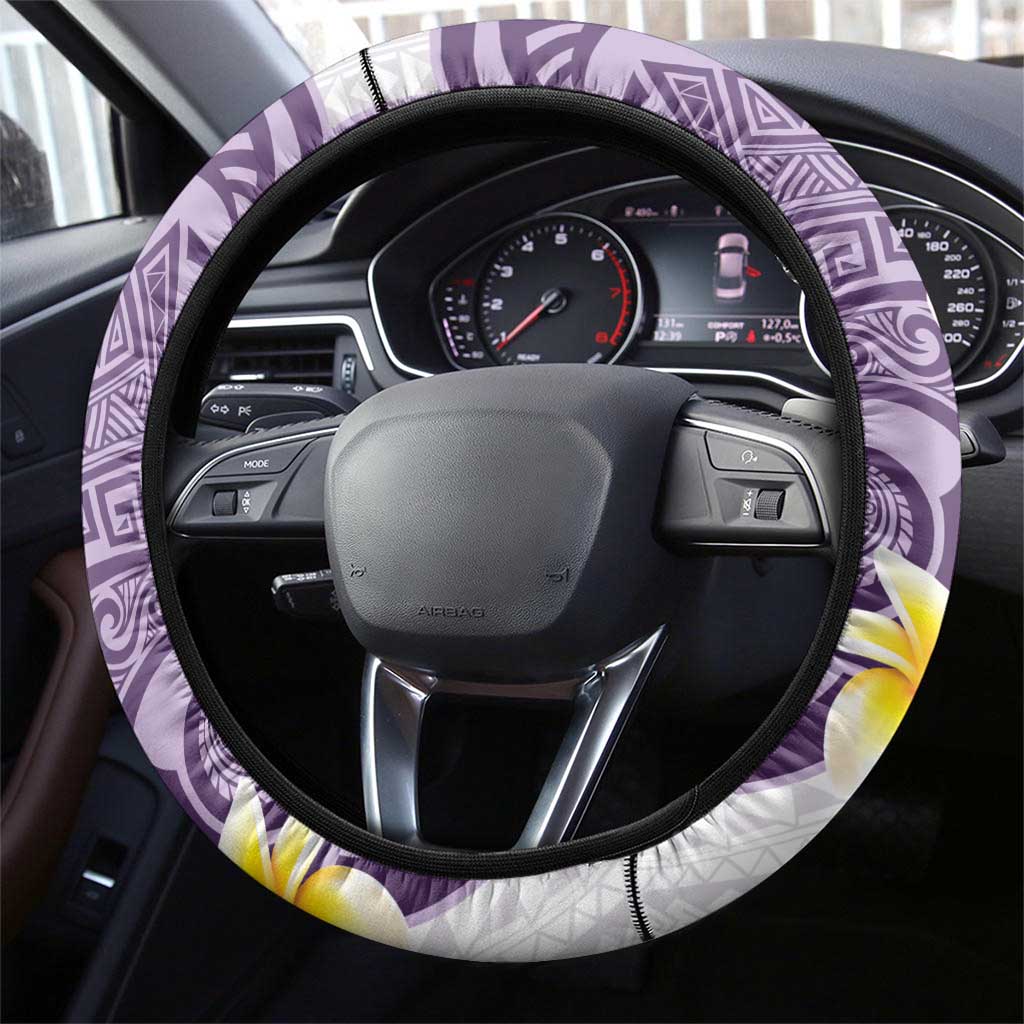 Maori Manta Ray Plumeria Deep Purple Steering Wheel Cover LT01 - Polynesian Pride
