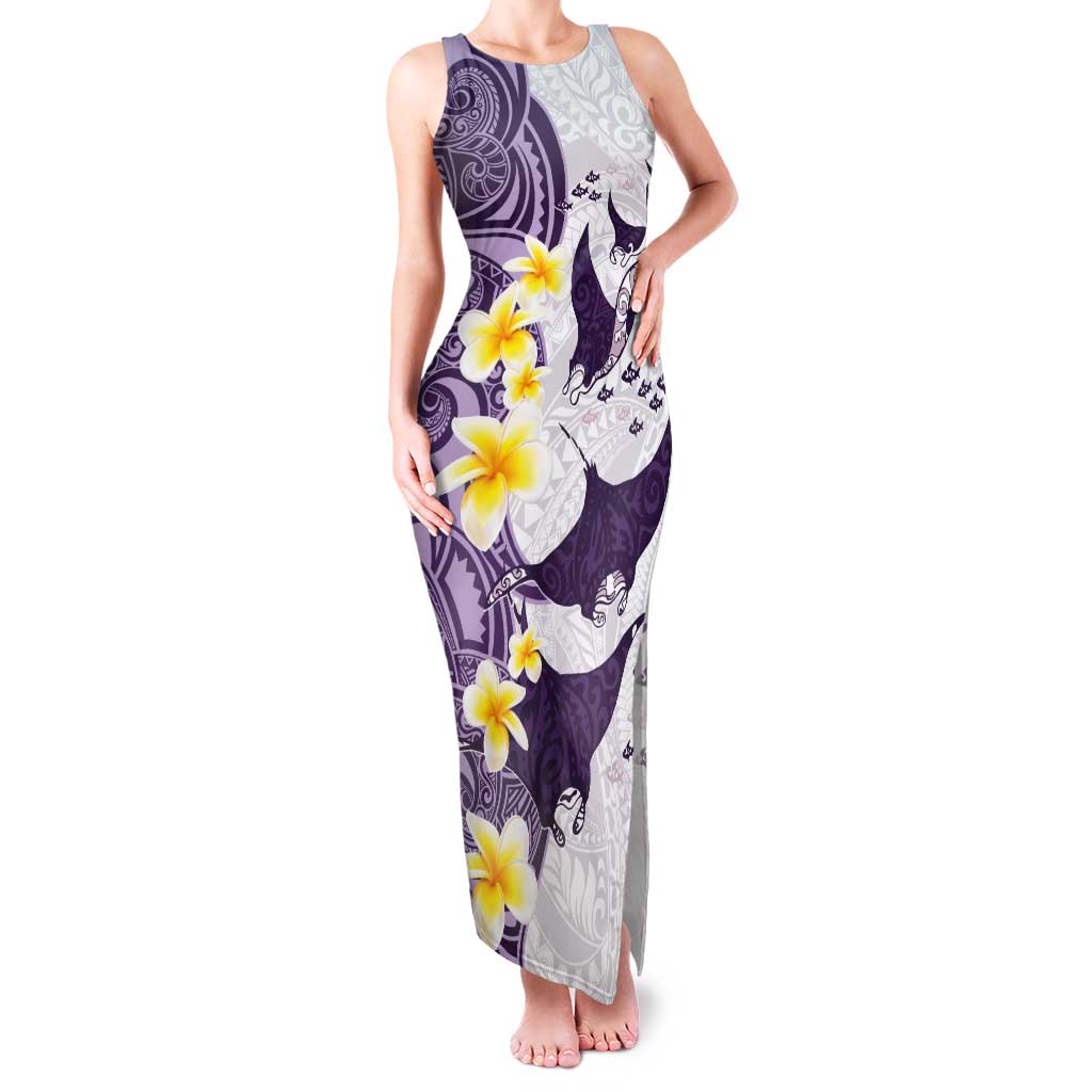 Maori Manta Ray Plumeria Deep Purple Tank Maxi Dress