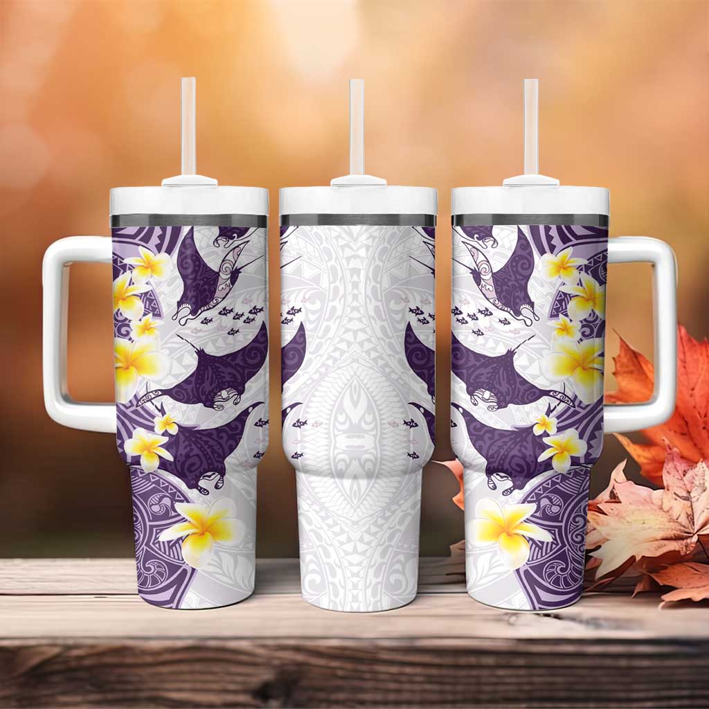Maori Manta Ray Plumeria Deep Purple Tumbler With Handle LT01 - Polynesian Pride