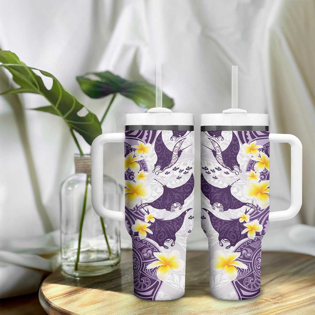 Maori Manta Ray Plumeria Deep Purple Tumbler With Handle LT01 - Polynesian Pride