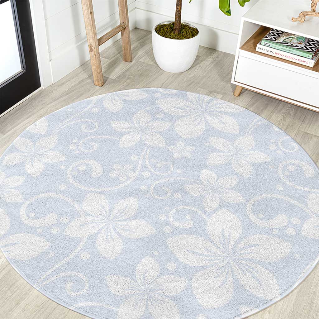 Plumeria Floral White Sunday Round Carpet LT01 White - Polynesian Pride