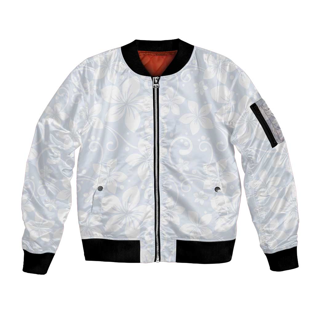 Plumeria Floral White Sunday Sleeve Zip Bomber Jacket LT01 Unisex White - Polynesian Pride