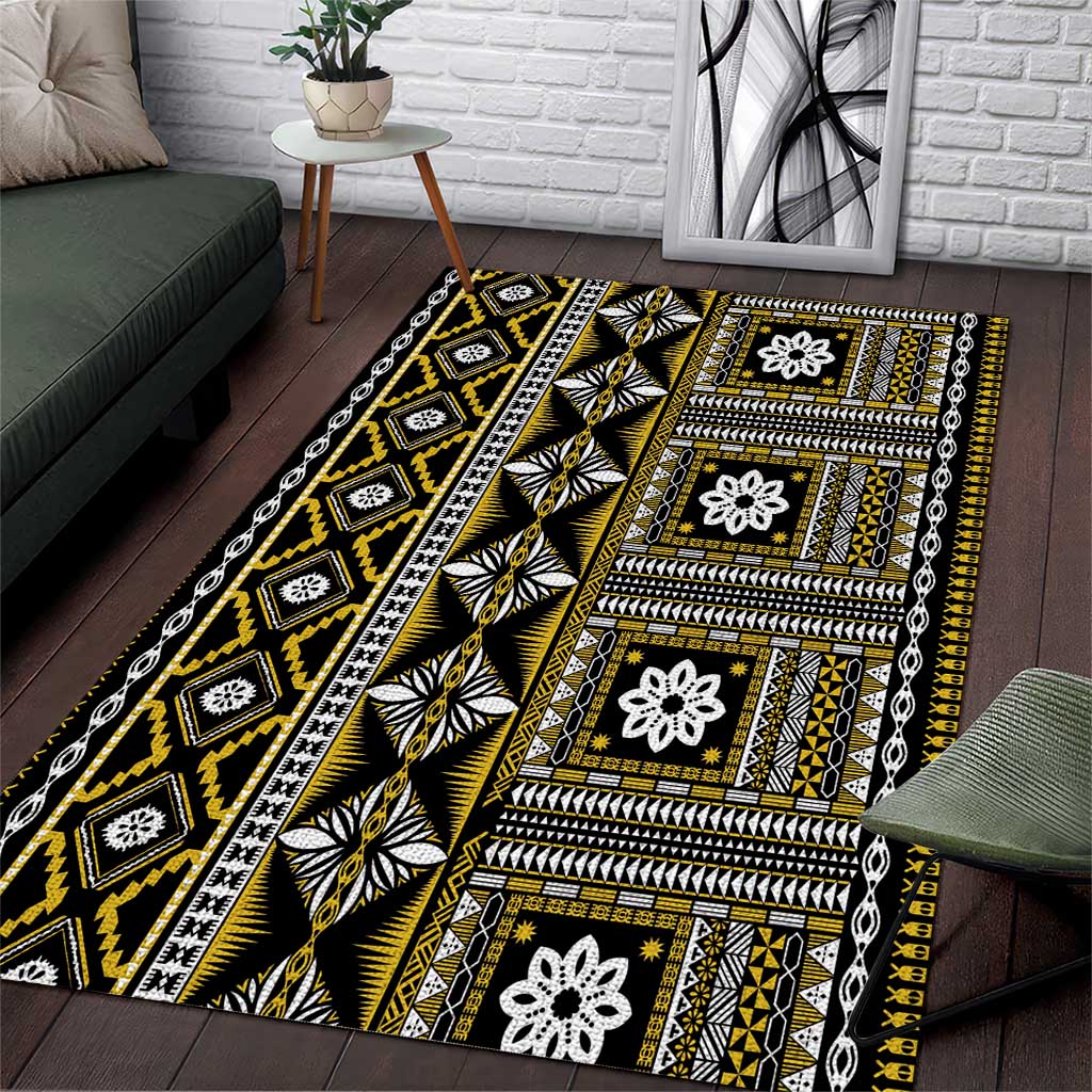 Fiji Masi Tapa Pattern Yellow Area Rug LT01 Yellow - Polynesian Pride