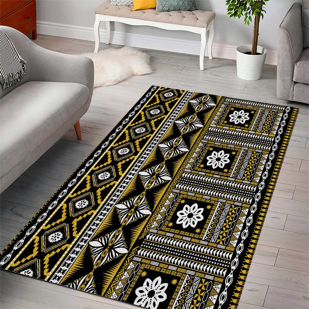 Fiji Masi Tapa Pattern Yellow Area Rug LT01 - Polynesian Pride