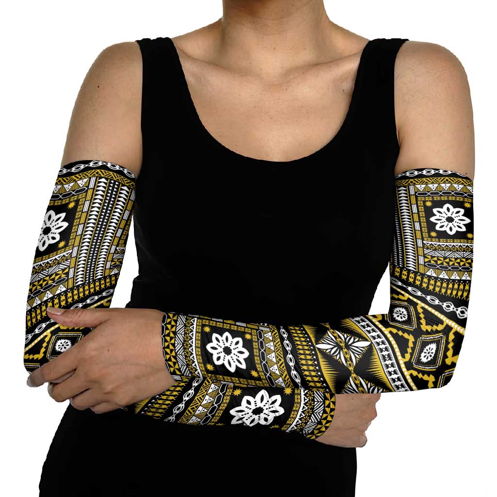 Fiji Masi Tapa Pattern Yellow Arm Sleeves LT01 - Polynesian Pride