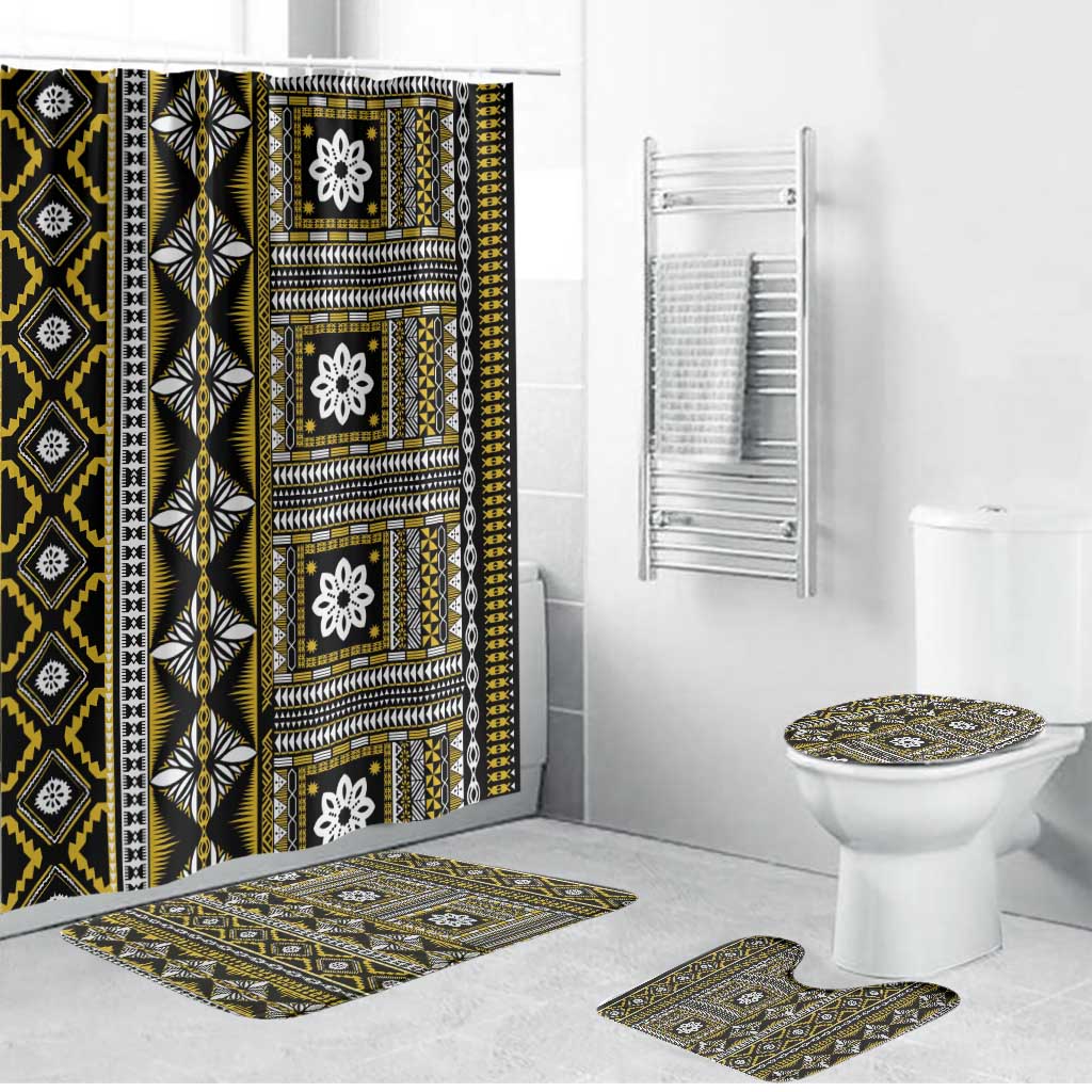 Fiji Masi Tapa Pattern Yellow Bathroom Set LT01 Bathroom Set (4 pcs) Yellow - Polynesian Pride