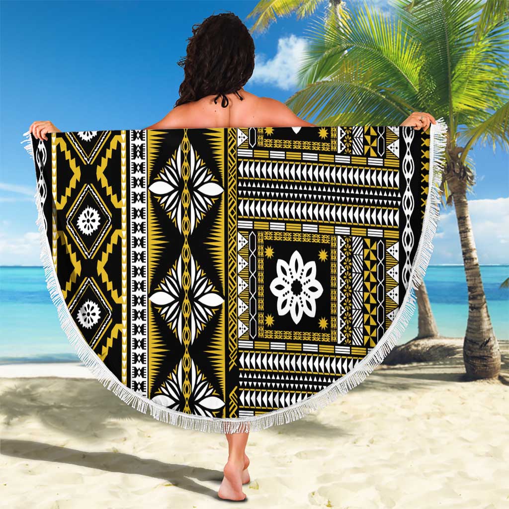 Fiji Masi Tapa Pattern Yellow Beach Blanket LT01 - Polynesian Pride